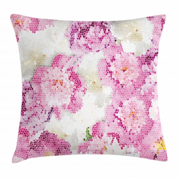 Nature Throw Pillow Cushion Cover, Spring Themed Mosaic Texture Peony Flowers Artistic Floral Soft Colors Art, Decorative Square Accent Pillow Case, 20 X 20 Inches, Pink Purple White, by Ambesonne