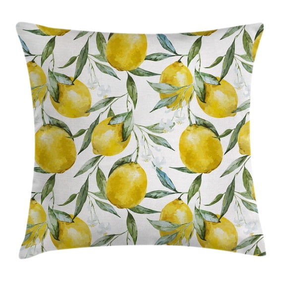 Nature Throw Pillow Cushion Cover, Vibrant Citrus Branch with Blooms Delicious Plant Garden Elegance Watercolor, Decorative Square Accent Pillow Case, 20 X 20 Inches, Olive Green Yellow, by Ambesonne