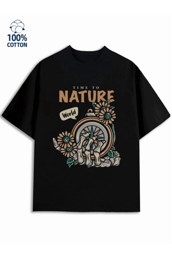 Nature Time Tee men funny humor 180G 100% Cotton black y2k vintage Unique Design Unisex Shirt Crewneck tshirts Classic Unisex Shirt Crewneck tshirts