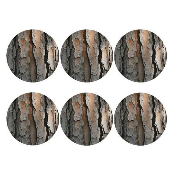 Nature Tree Old Pine Bark Wood Set of 6 Faux Leather 4 Inch Coasters Drinks Tabletop Home Dinning Round Shape