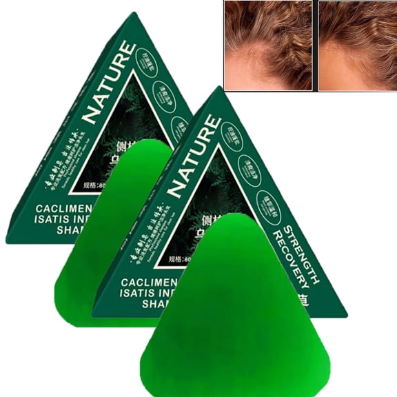 Nature Triangle Shampoo Bar 2025, Nature Seven Green Soap Shampoo,Grass Shampoo Bar, Calming & Strengthens Hair for Women and Mens，2PCS