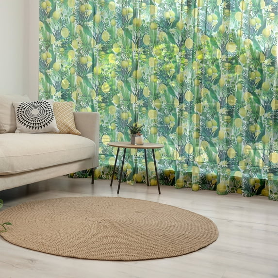 Nature Tulle Curtains with Rod Pocket, Tropical Plants with Large Evergreen Leaf Lemon Botany Palm Jungle Graphic, Sheer Drape for Wedding Party 2 Panels, 7 Sizes, Yellow Forest Green, by Ambesonne