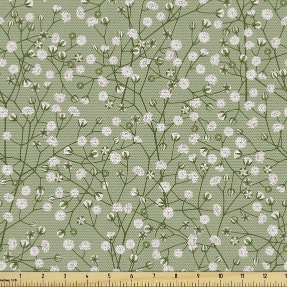 Ambesonne Nature Fabric by the Yard Upholstery, Pink Spring Blossoms Pattern, 5 Yards, Multicolor