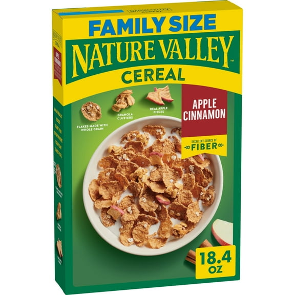 Nature Valley Apple Cinnamon Cereal, Excellent Source of Fiber, Family Size, 18.4 oz