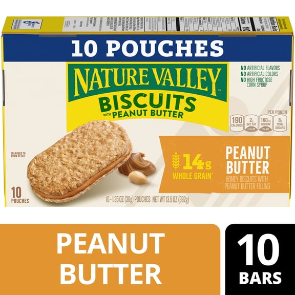 Nature Valley Biscuit Sandwiches, Peanut Butter, Snack Bars, 10 Bars, 13.5 oz