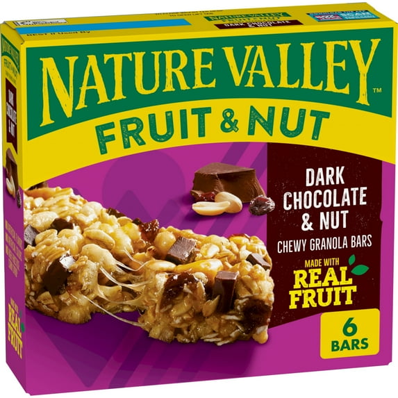 Nature Valley Chewy Fruit and Nut Granola Bars, Dark Chocolate Nut, 6 Bars, 7.4 OZ