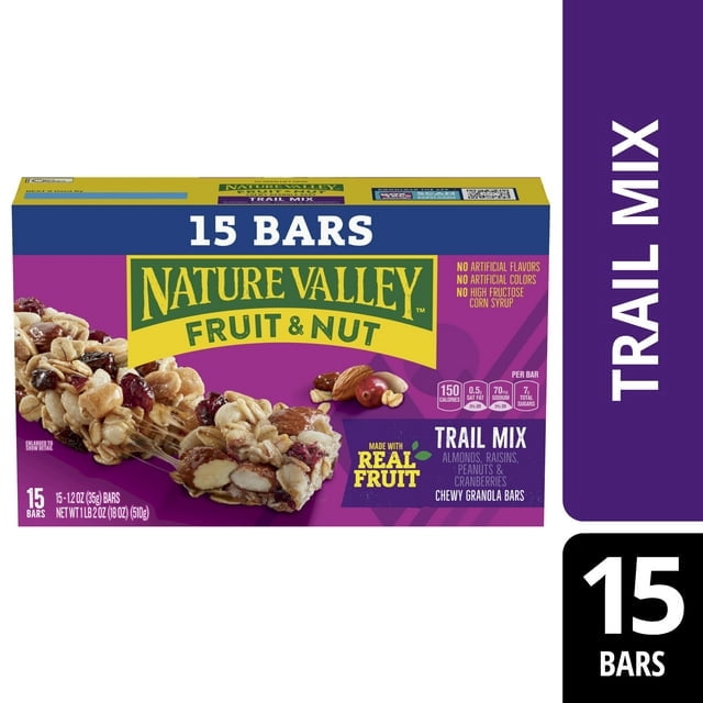 Nature Valley Chewy Fruit and Nut Granola Bars, Trail Mix, 15 Bars, 18