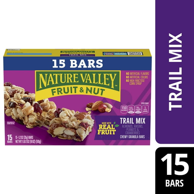 Nature Valley Chewy Fruit and Nut Granola Bars, Trail Mix, 15 Bars, 18