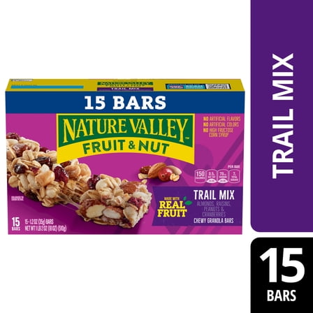 Nature Valley Chewy Fruit and Nut Granola Bars, Trail Mix, 15 Count, 18 oz
