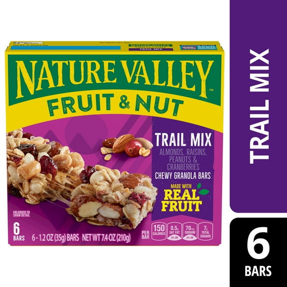 Nature Valley Chewy Fruit and Nut Granola Bars, Trail Mix, 6 Count, 7.4 oz