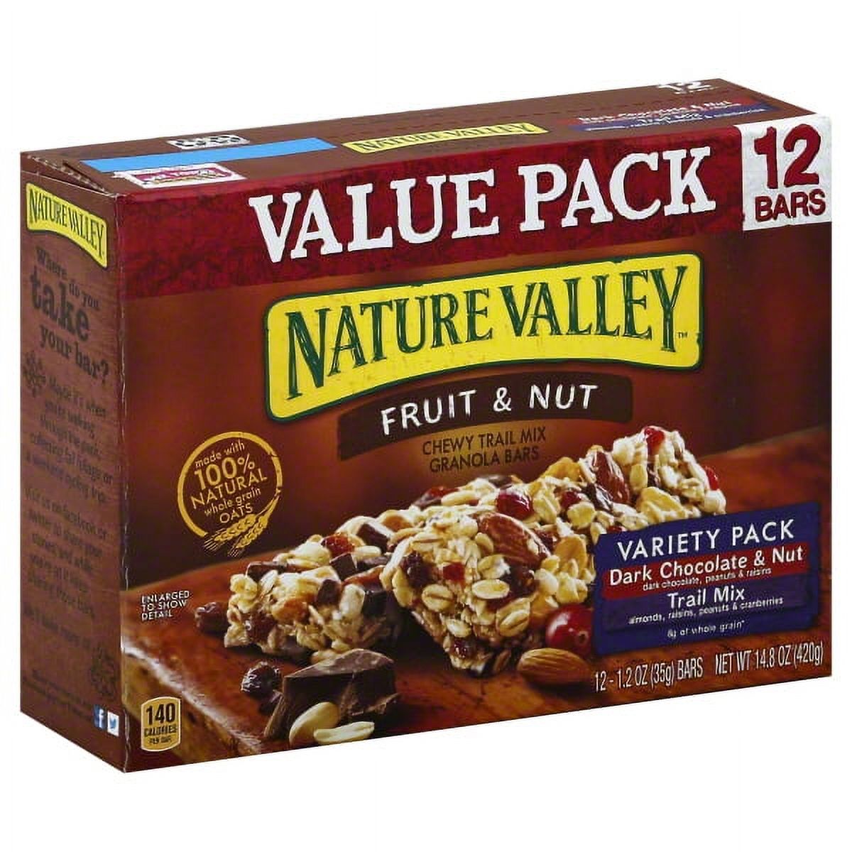 Nature Valley Chewy Granola Bar Trail Mix Variety Pack of Dark Chocolate & Nut and Fruit & Nut 12 - 1.2 oz Bars - image 1 of 6