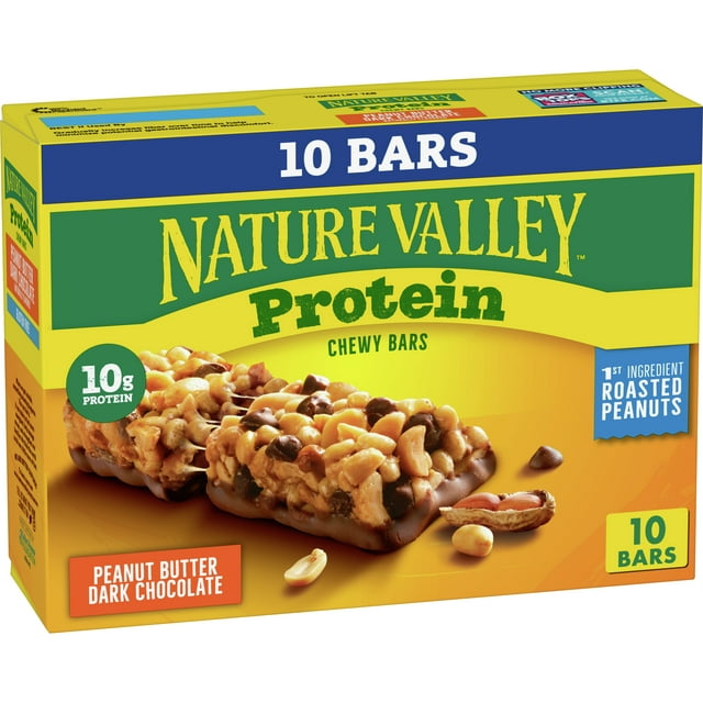 Nature Valley Chewy Protein Granola Bars, Peanut Butter Dark Chocolate, 10 Bars, 14.2 OZ