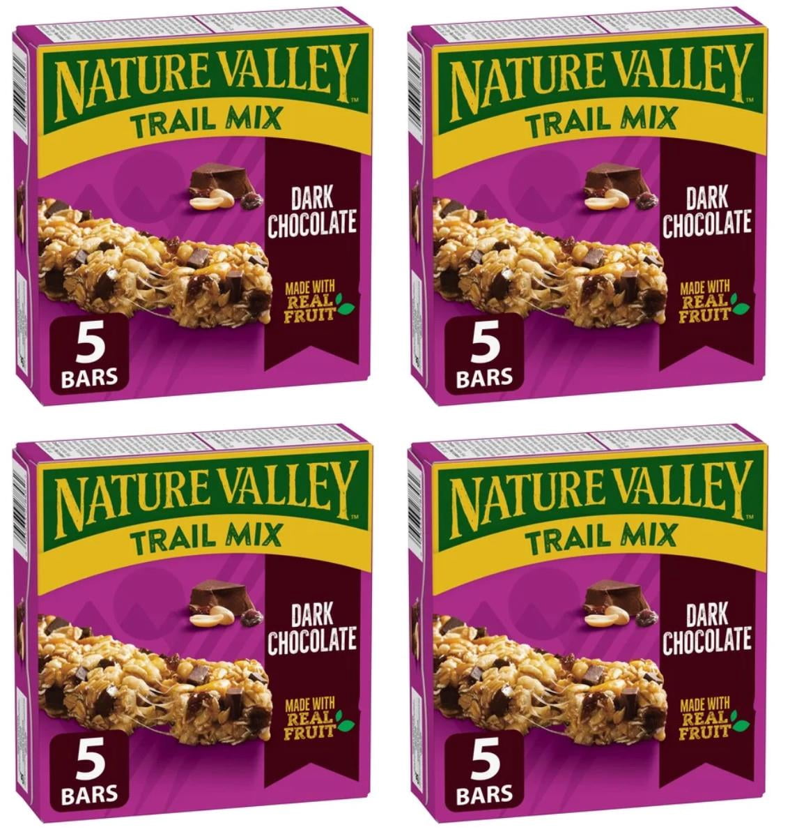Nature Valley Chewy Trail Mix Granola Bars, Dark Chocolate, 5ct, 175g (4 Pack)