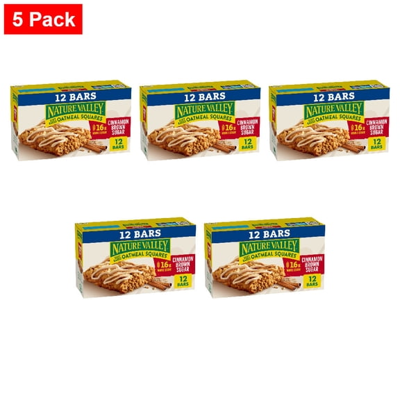 Nature Valley Cinnamon Brown Sugar Soft Baked Oatmeal Squares 12 ct / 1.24 oz - 5 Pack