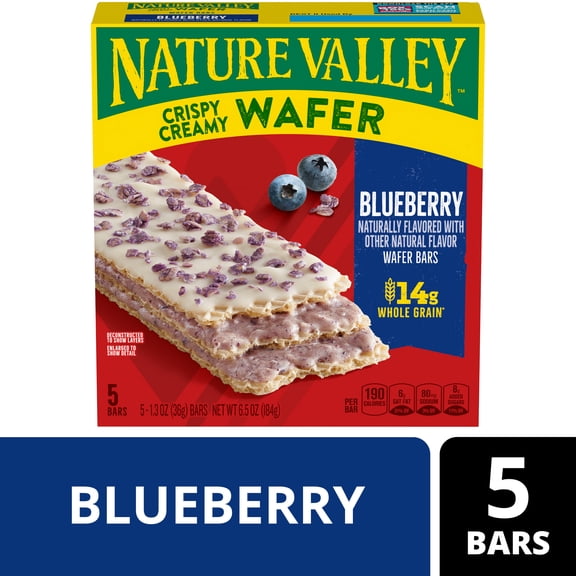 Nature Valley Crispy Creamy Wafer Bars, Blueberry, Whole Grain, 5 Bars, 6.5 oz