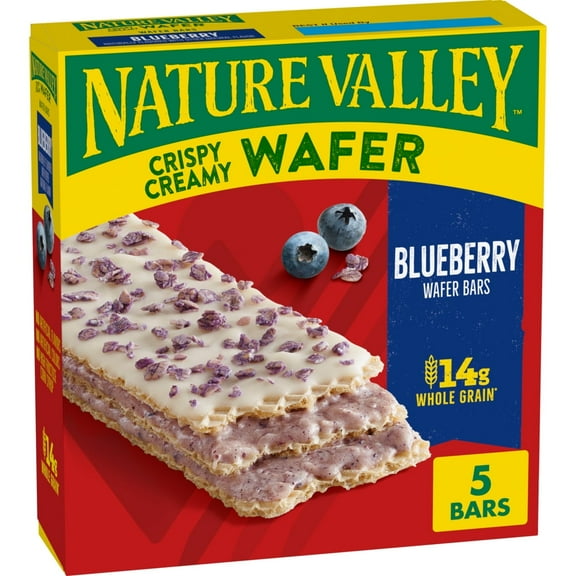Nature Valley Crispy Creamy Wafer Bars, Blueberry, Whole Grain, 5 Bars, 6.5 oz