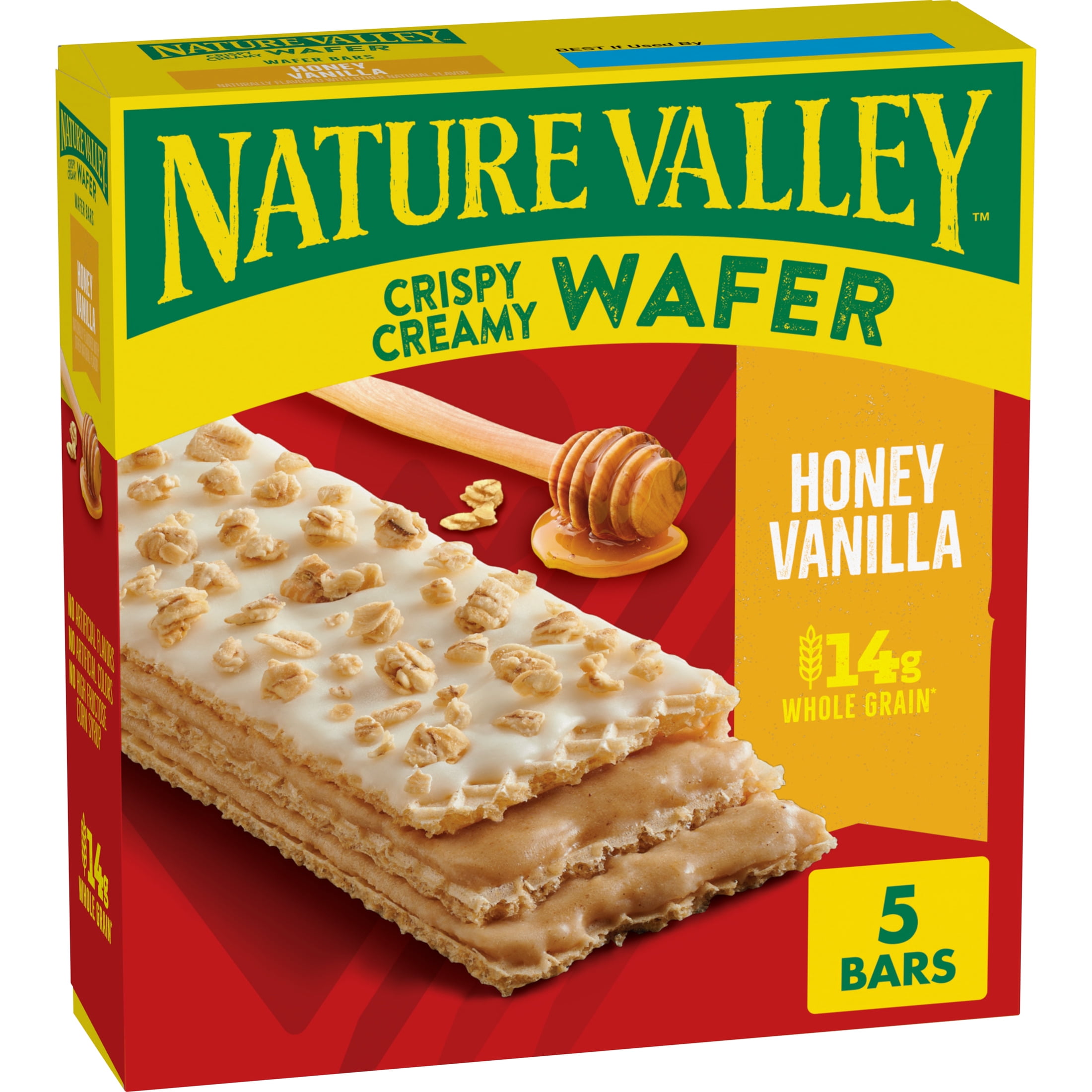 Nature Valley Crispy Creamy Wafer Bars, Honey Vanilla Flavored Snacks, 5 Bars, 6.5 oz