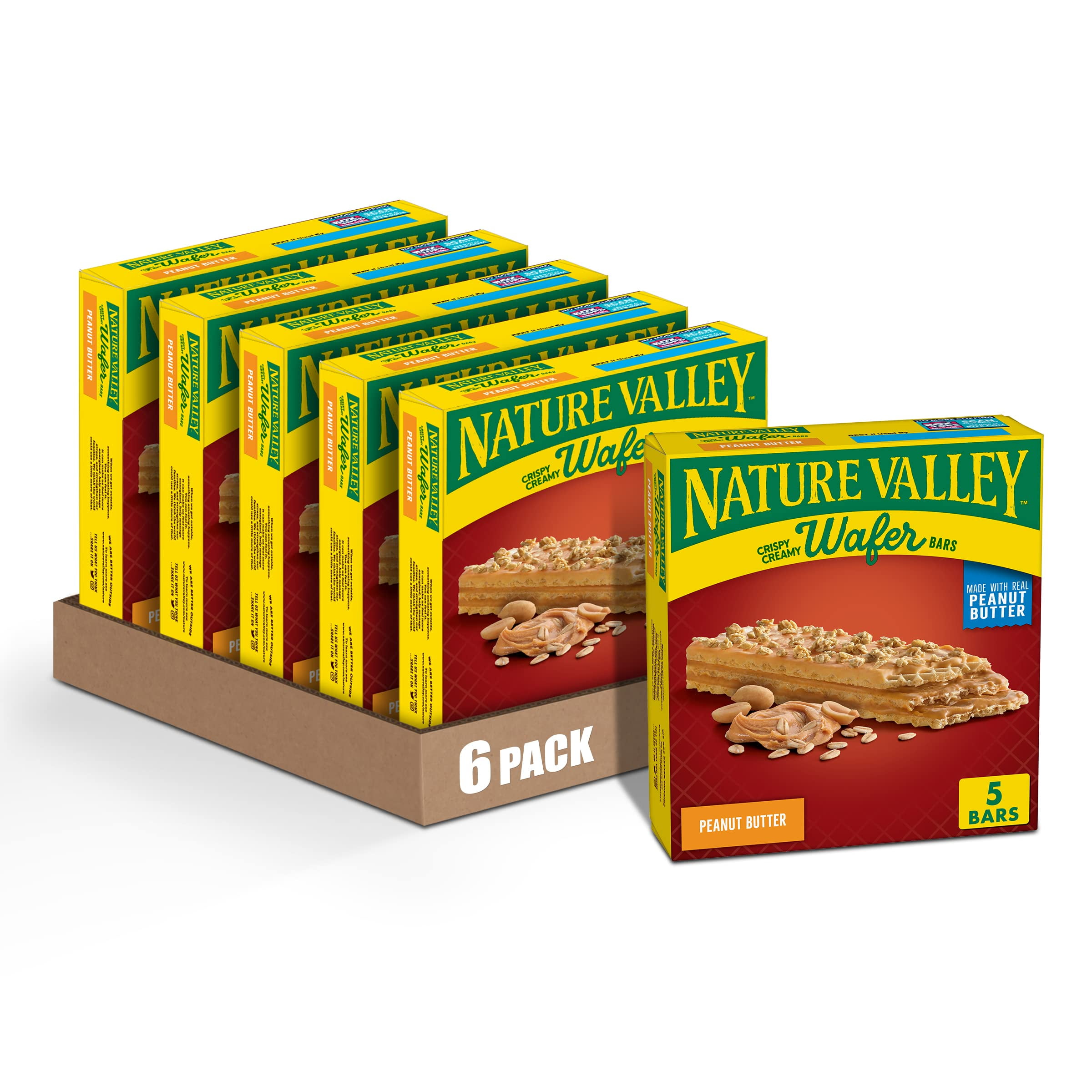 Nature Valley Crispy Creamy Wafer Bars, Peanut Butter, Snack Bars, 1.3 Oz, 5 Ct (Pack Of 6)