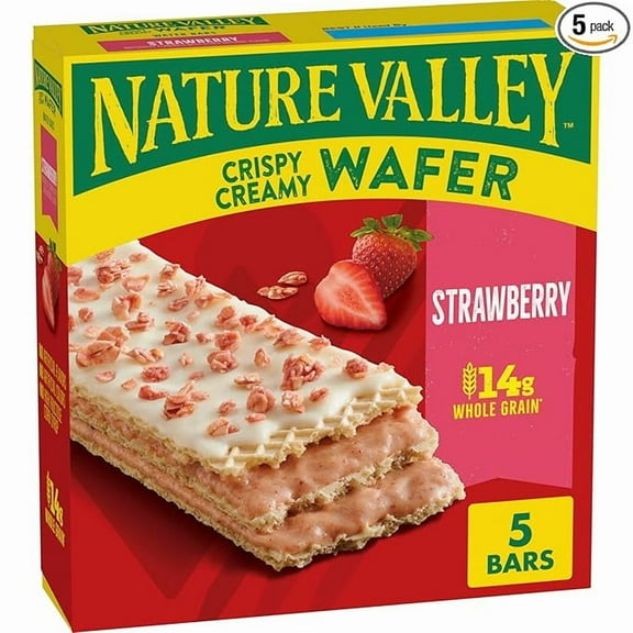 Nature Valley Crispy Creamy Wafer Bars, Strawberry, Whole Grain, 5 Bars, 6.5 oz