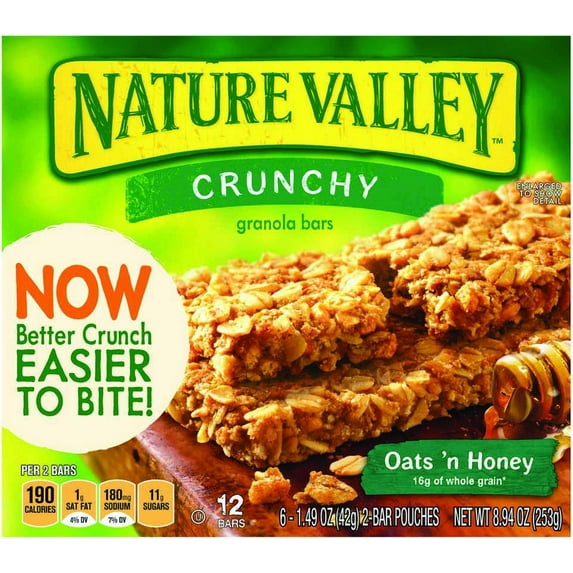 Nature Valley Crunchy Granola Bar Oats 'n Honey, 8.94 oz box (Pack of 48)