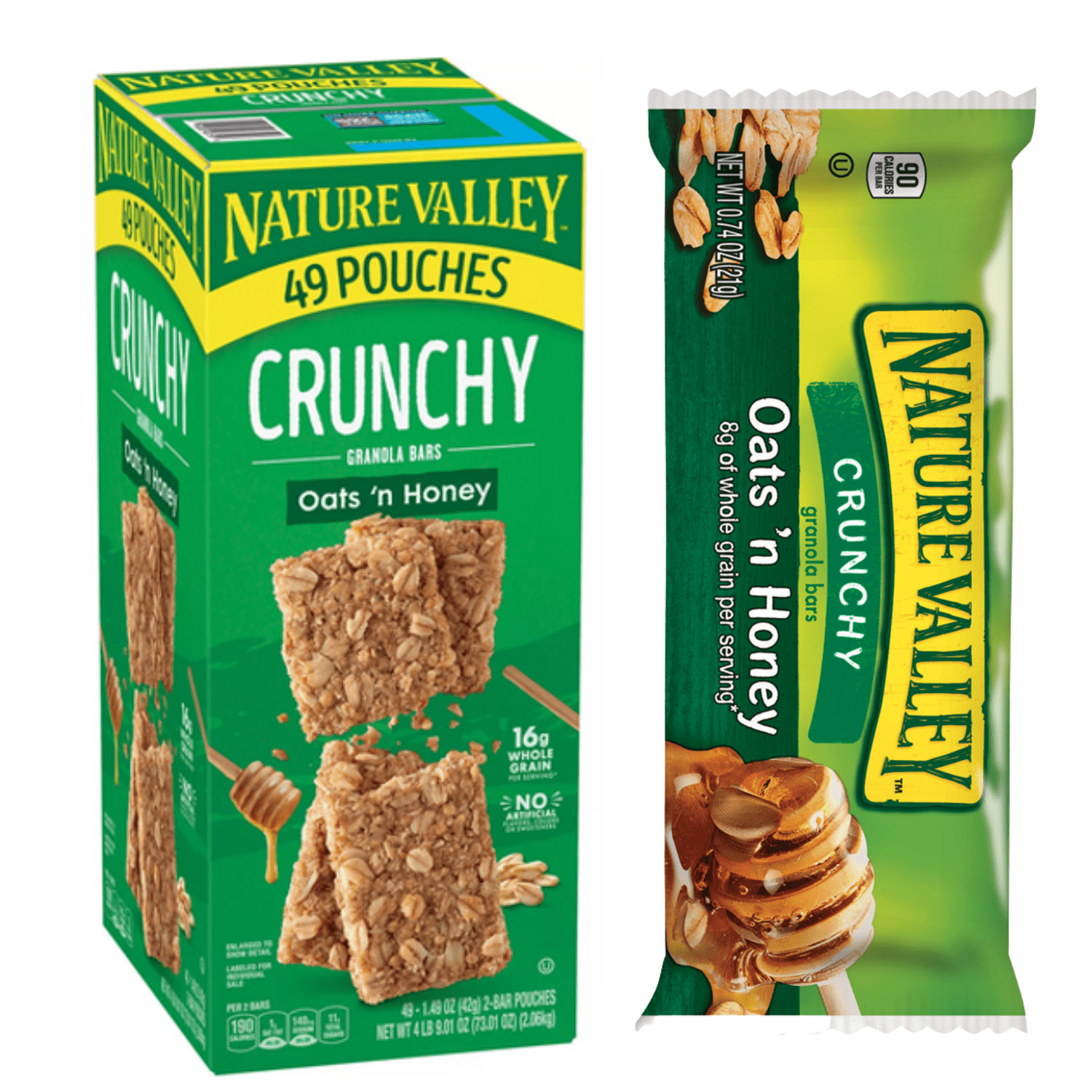 Nature Valley, Crunchy Granola Bars, Made with Crispy Oats & Delicious Honey 100% Natural Whole Grain Oats Energy Bar for On the Go Adults Convenient & Portable Healthy Snacks 49ct. Box