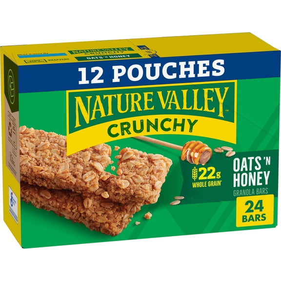 Nature Valley Crunchy Granola Bars, Oats 'n Honey, 24 Bars, 17.88 OZ (12 Pouches)