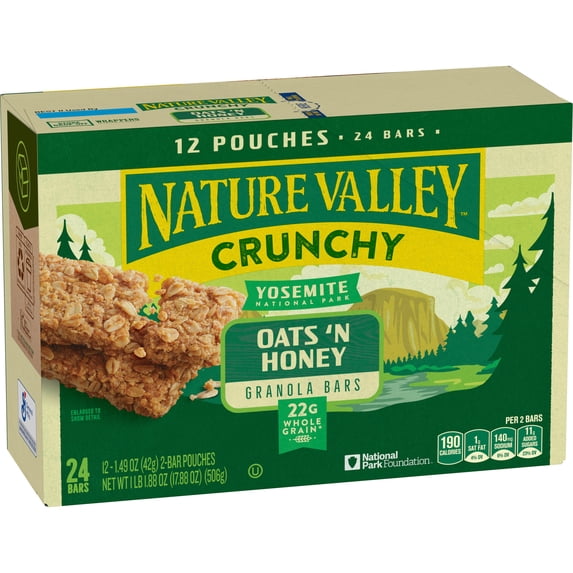 Nature Valley Crunchy Granola Bars, Oats 'n Honey, 24 Bars, 17.88 OZ (12 Pouches)