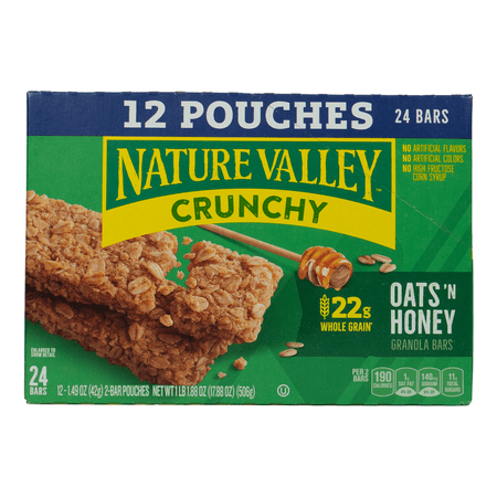 Nature Valley Crunchy Granola Bars, Oats 'n Honey, 24 Bars, 17.88 OZ (12 Pouches)