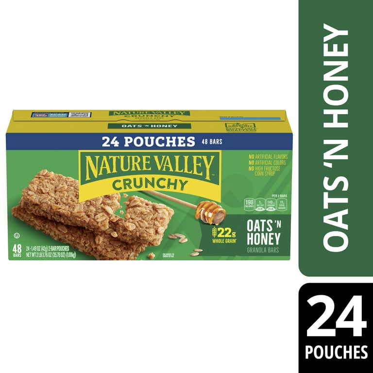  Nature Valley Crunchy Granola Bars, Oats 'n Honey, 12 Bars,  8.94 OZ (6 Pouches) : Grocery & Gourmet Food