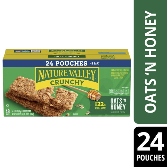 Nature Valley Crunchy Granola Bars, Oats 'n Honey, 48 Bars, 35.76 oz (24 Pouches)
