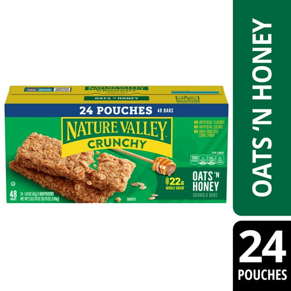 Nature Valley Crunchy Granola Bars, Oats 'n Honey, 48 Count, 35.76 oz (24 Pouches)