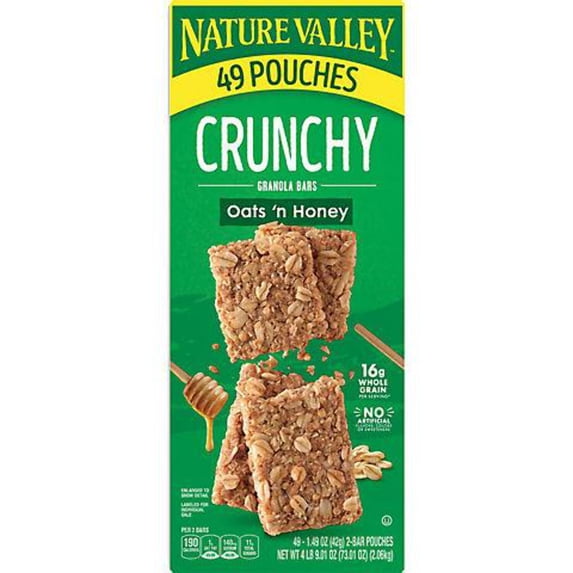 Nature Valley Crunchy Granola Bars, Oats 'n Honey, 98 Bars, 73.01 OZ (49 Pouches)