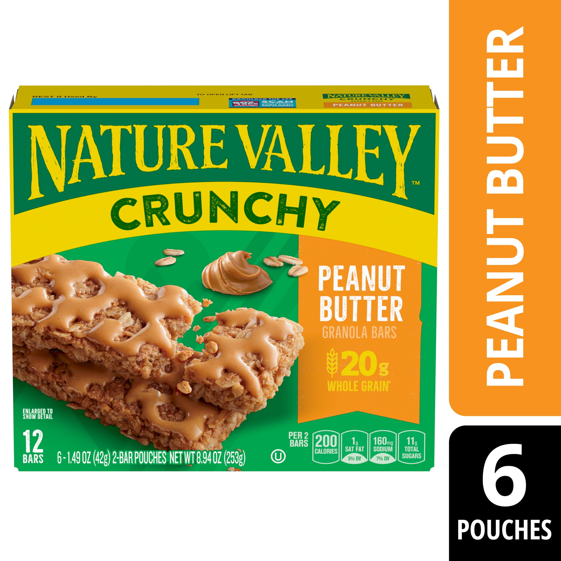 Nature Valley Crunchy Granola Bars, Peanut Butter, 12 Bars, 8.94 oz (6 Pouches)