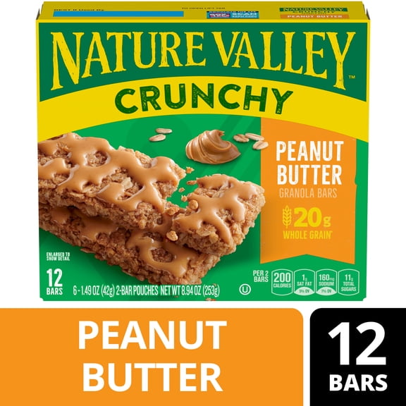 Nature Valley Crunchy Granola Bars, Peanut Butter, 12 Count, 8.94 oz (6 Pouches)