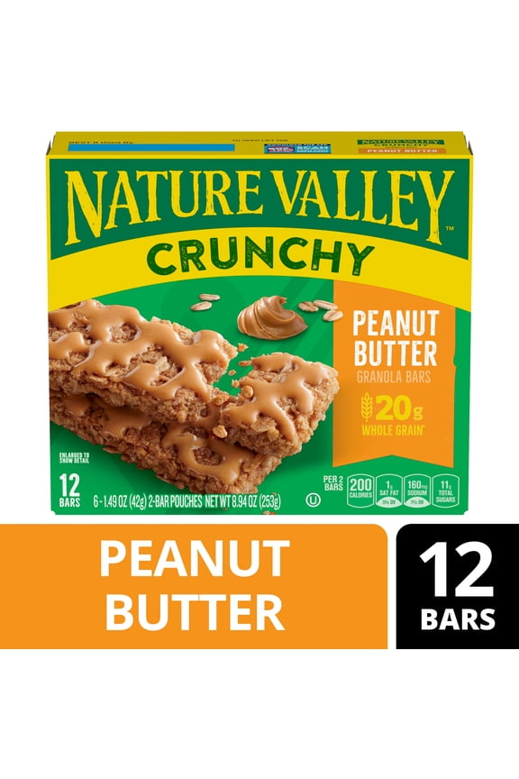 Crunchy Granola Bars, Peanut Butter, 12 Count, 8.94 oz (6 Pouches)