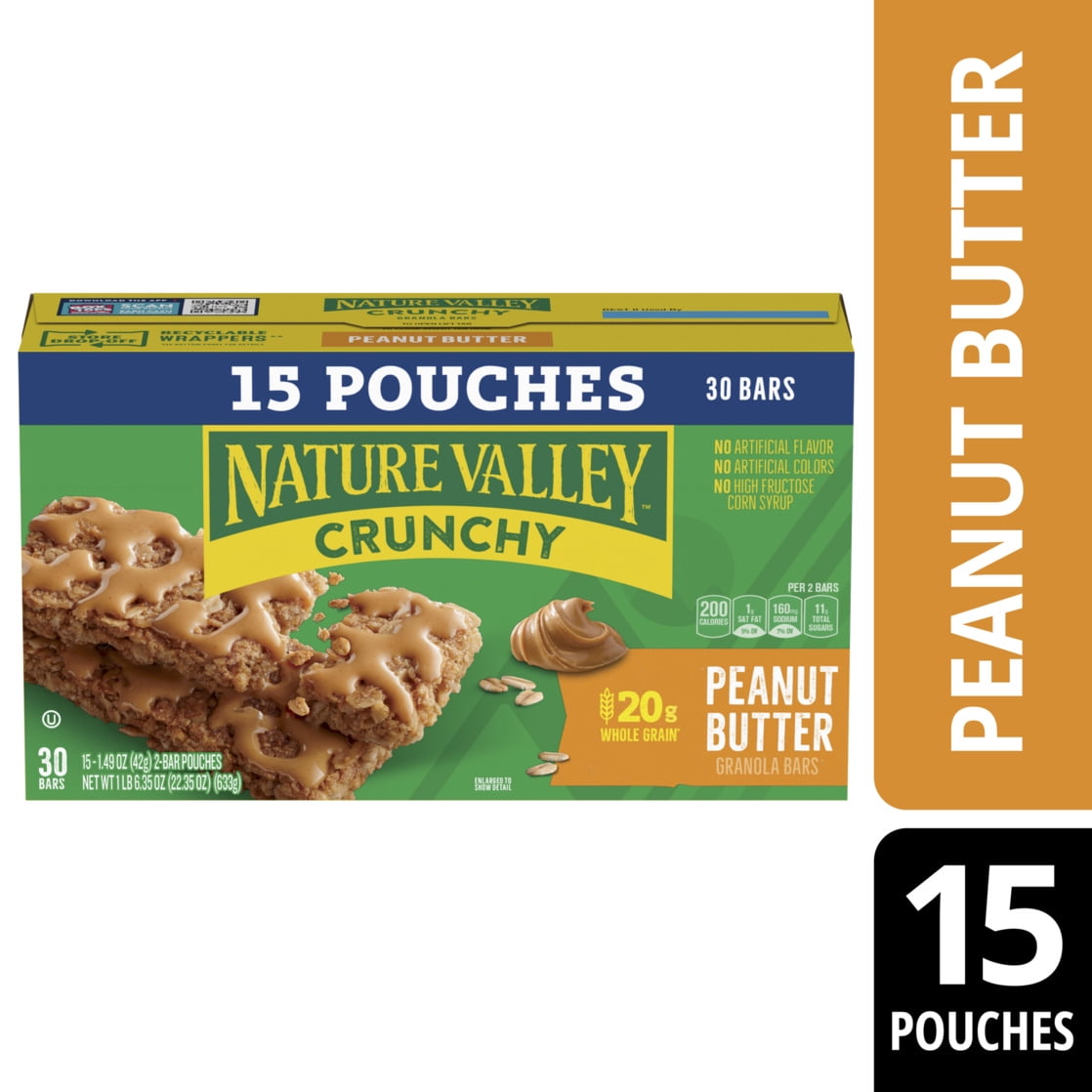 Nature Valley Crunchy Granola Bars, Peanut Butter, 30 Count, 22.35 oz (15 Pouches)
