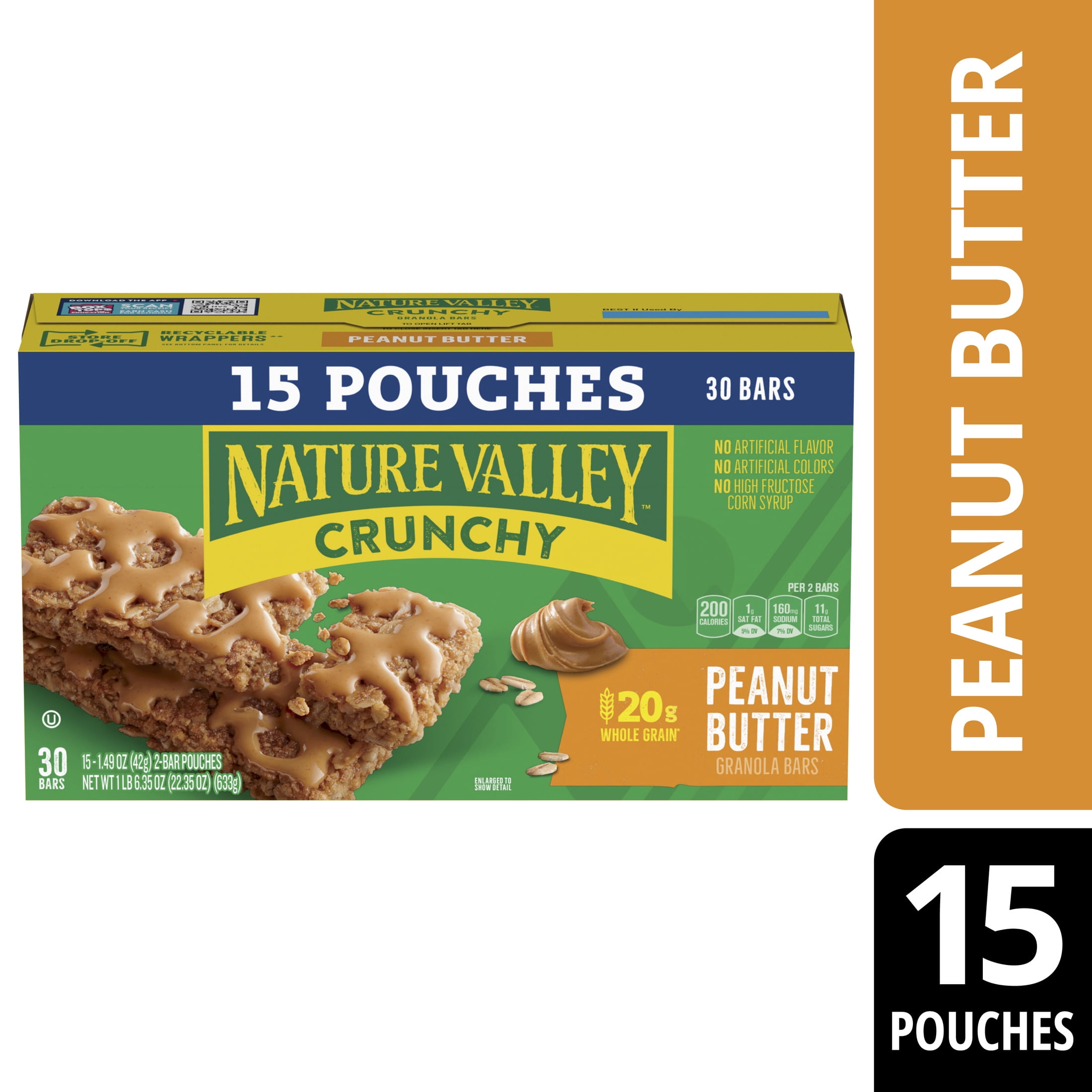 Nature Valley Crunchy Granola Bars, Peanut Butter, 30 Bars, 22.35 oz (15 Pouches)