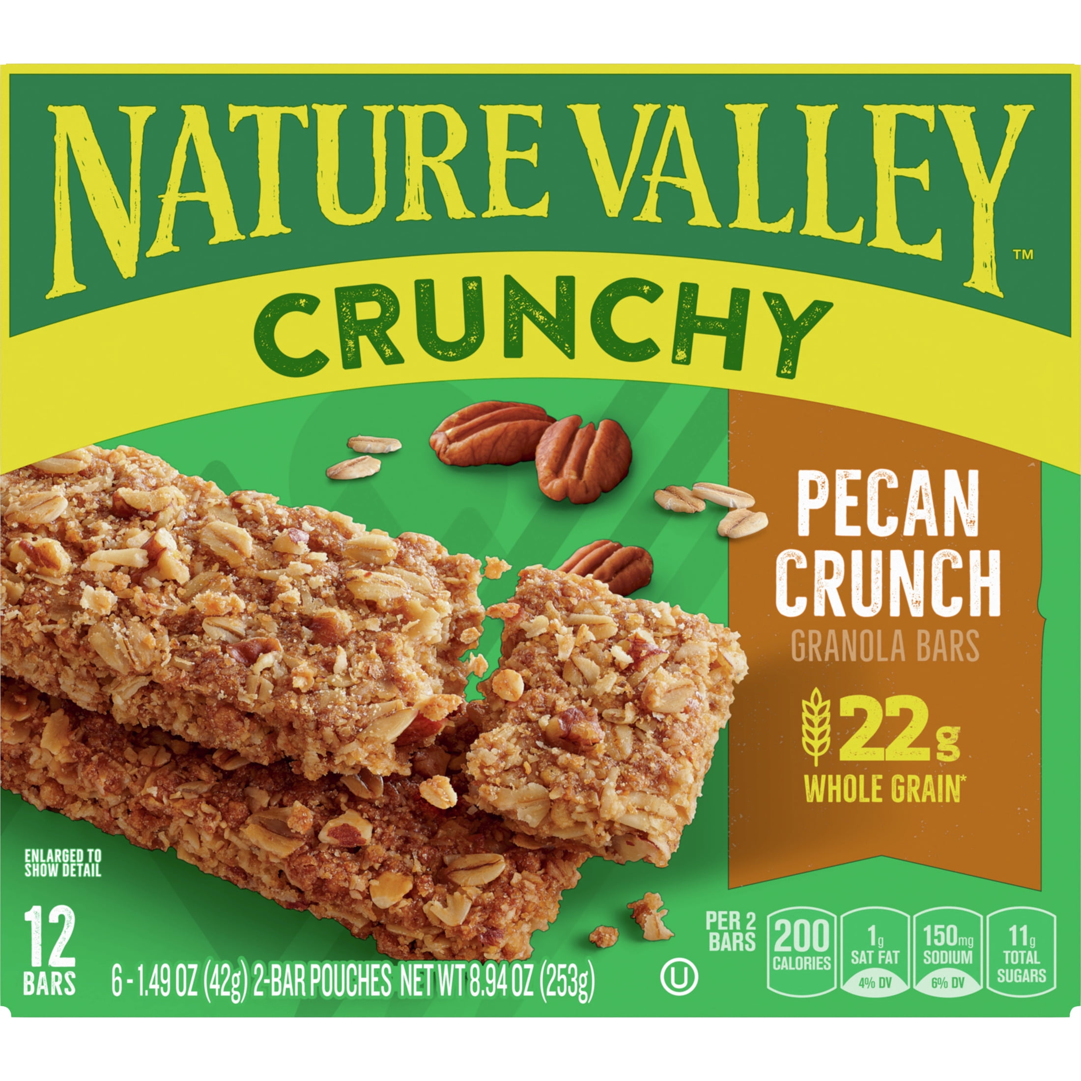Nature Valley Crunchy Pecan Crunch Granola Bars, 6 Count, 8.94oz, Shelf Stable, Cardboard Box, New