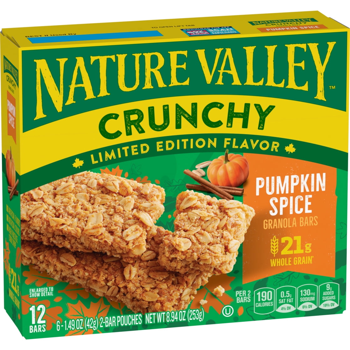 Nature Valley Crunchy Granola Bars, Pumpkin Spice, Limited Edition Flavor, 12 Bars, 8.94 oz (6 Pouches)