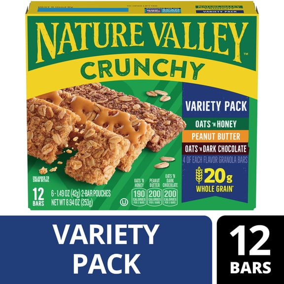 Nature Valley Crunchy Granola Bars, Variety Pack, 12 Count, 8.94 oz (6 Pouches)