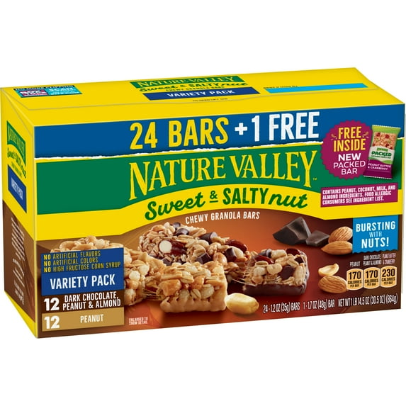 Nature Valley Granola Bars Sweet & Salty Variety Pack, 24 ct + Free Packed Bar