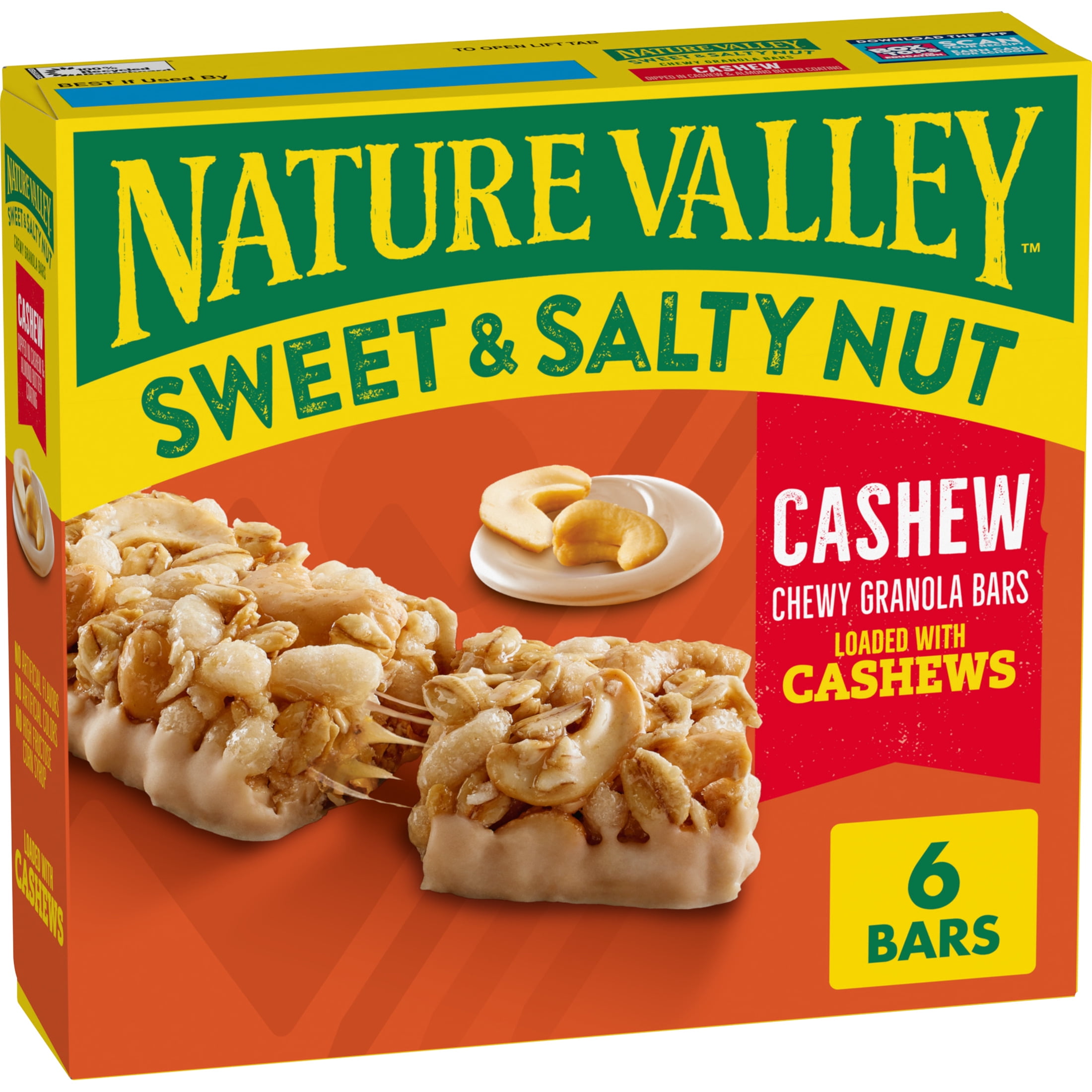 Nature Valley Granola Bars, Sweet and Salty Nut, Cashew, 6 Bars, 7.2 oz