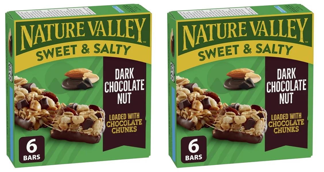 Nature Valley Granola Bars, Sweet and Salty Nut, Dark Chocolate, 6 Bars, 210g (2 Pack)