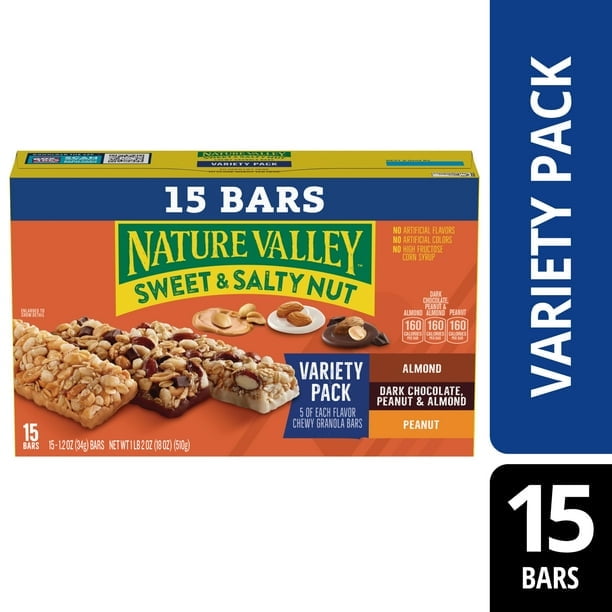Nature Valley Granola Bars, Sweet and Salty Nut, Variety Pack, 15 Bars, 18 OZ - Pack of 3