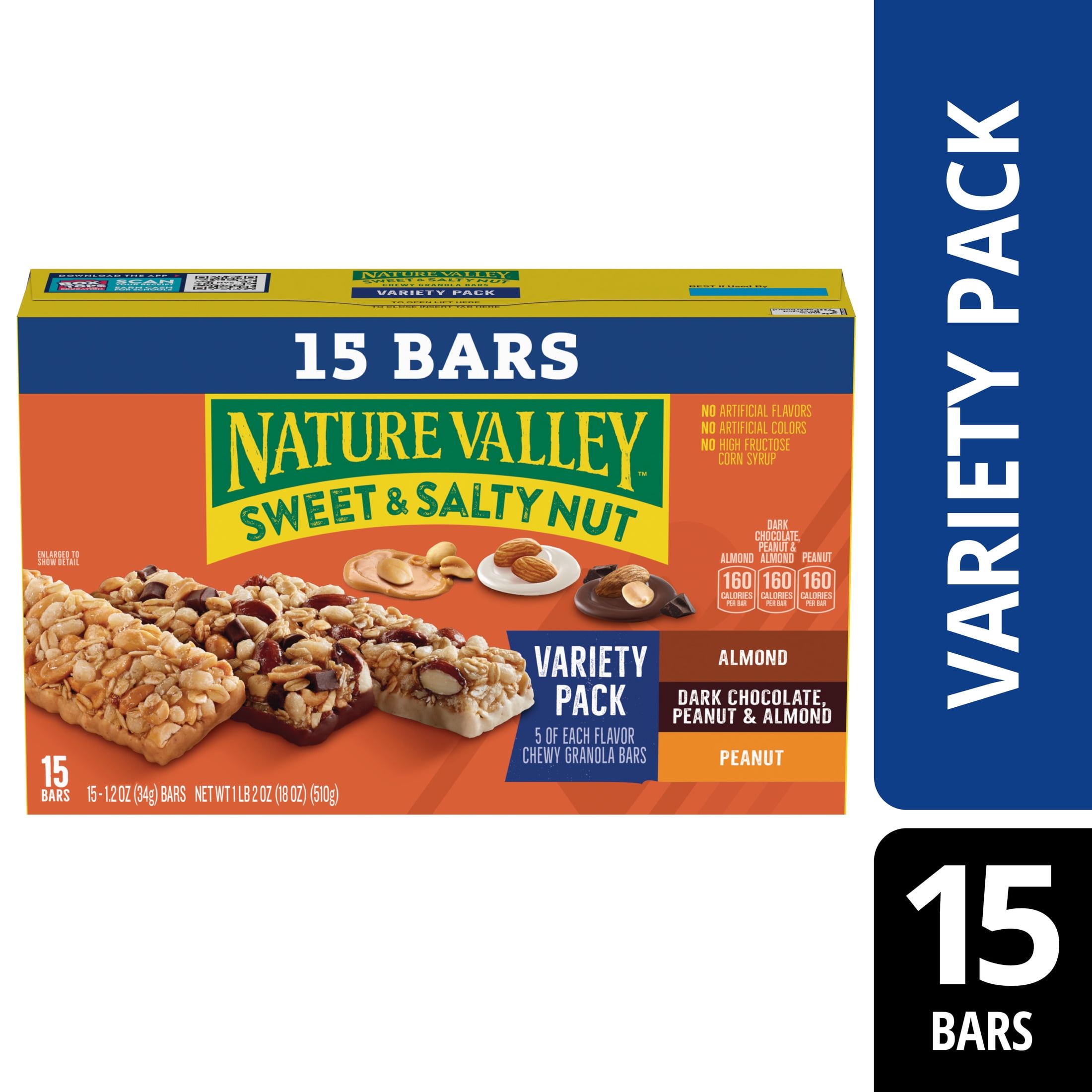 Nature Valley Granola Bars, Sweet and Salty Nut, Variety Pack, 15 Bars, 18 oz