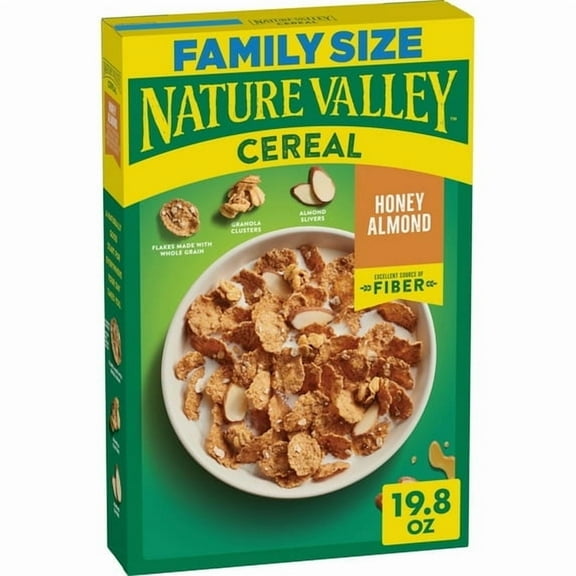 Nature Valley Honey Almond Cereal, Excellent Source of Fiber, Family Size, 19.8 oz(4 pack)