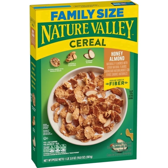 Nature Valley Honey Almond Cereal, Excellent Source of Fiber, Family Size, 19.8 oz