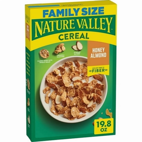 Nature Valley Honey Almond Cereal, Excellent Source of Fiber, Family Size, 19.8 oz(2 pack)