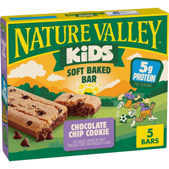 Nature Valley Kids Soft Baked Bars, Chocolate Chip Cookie, Protein, 5 Count, 6.75 oz