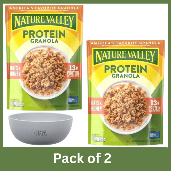 Nature Valley Oats n Honey Protein Granola, 28 oz Bags, Pack of 2 with Serving Bowl by OMA